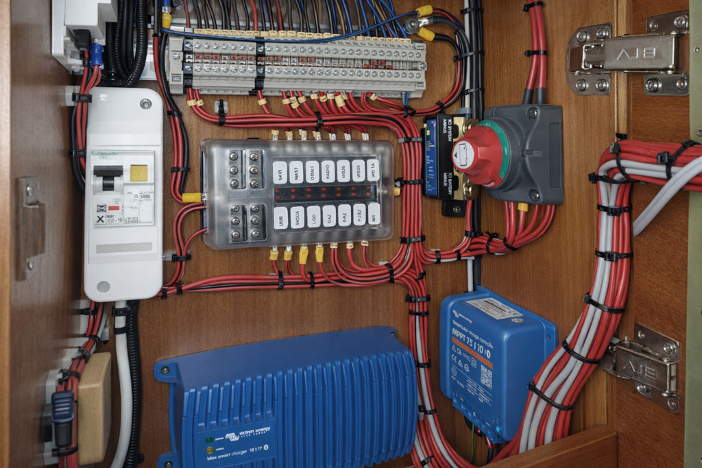 Profesjonalna instalacja elektryczna na jachcie oparta na systemie Victron Energy – usługi szkutnicze Last Hope Workshop Warszawa